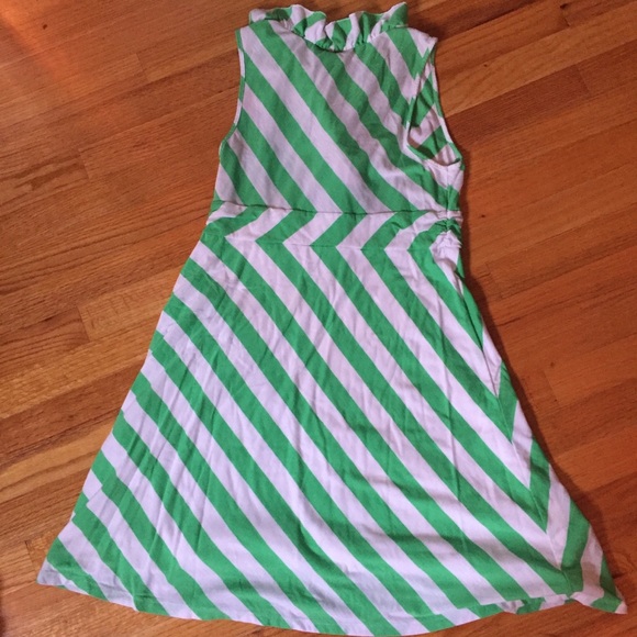 Bright Green White Striped Ruffle Vneck Dress L - Picture 7 of 7